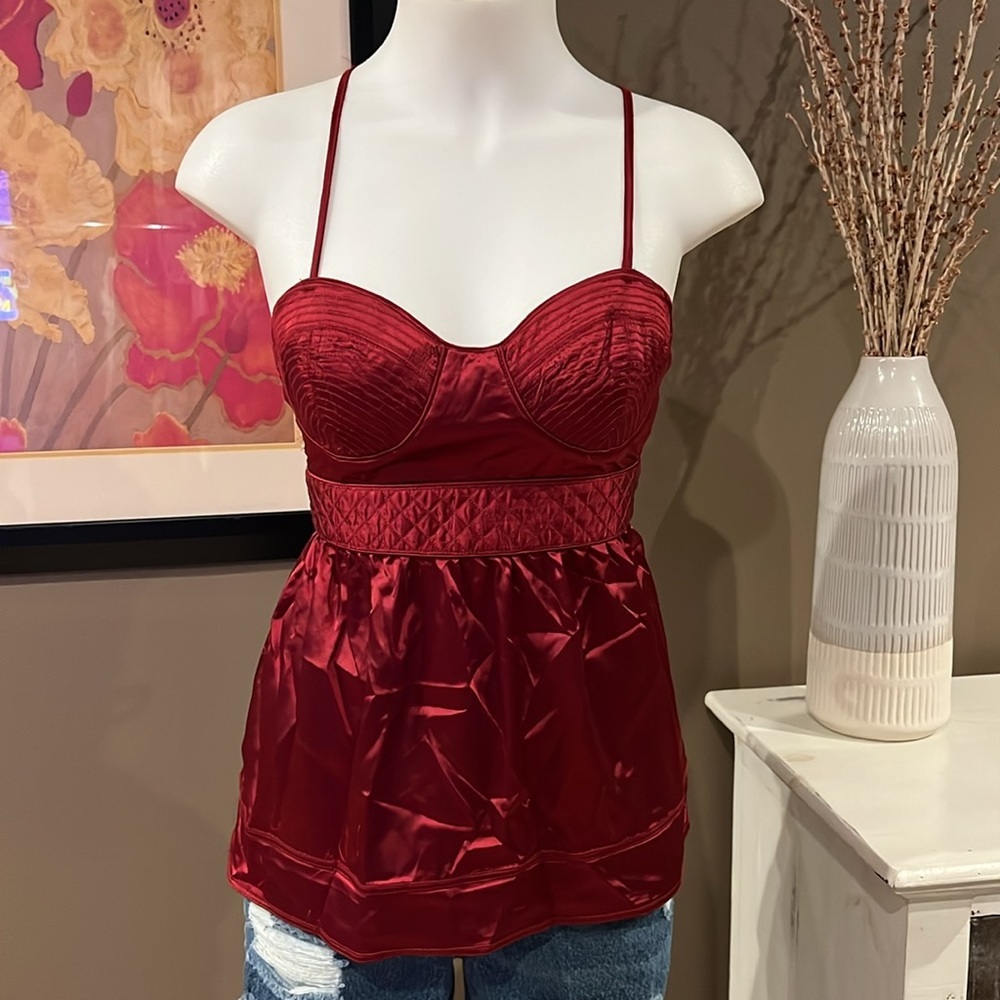 FOREVER 21 Vintage Y2K Deep Red Corset Babydoll Top Size Large